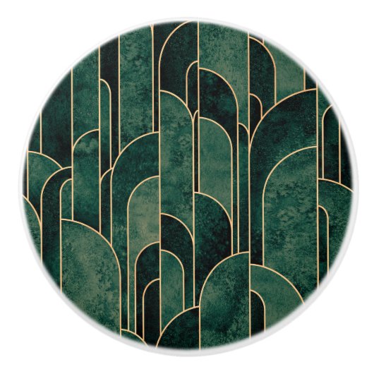 Luxe groen en goud Art Deco Patroon Keramische Knop (Voorkant)