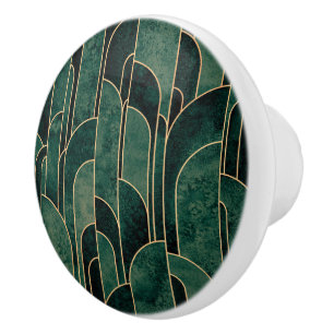 Luxe groen en goud Art Deco Patroon Keramische Knop