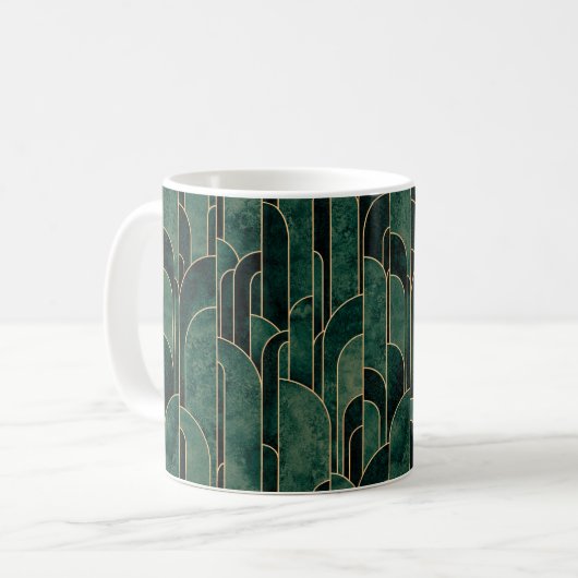 Luxe groen en goud Art Deco Patroon Koffiemok (Voorkant links)