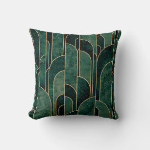 Luxe groen en goud Art Deco Patroon Kussen