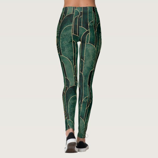 Luxe groen en goud Art Deco Patroon Leggings (Achterkant)
