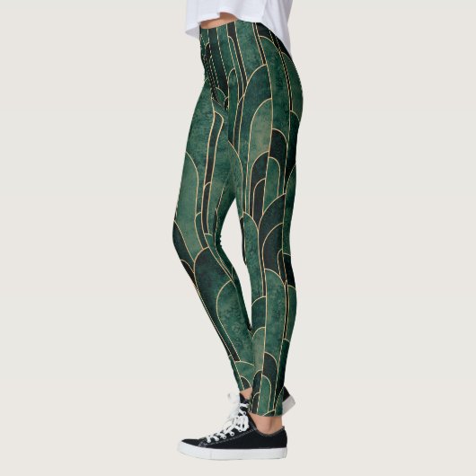 Luxe groen en goud Art Deco Patroon Leggings (Links)