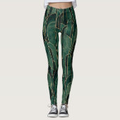 Luxe groen en goud Art Deco Patroon Leggings (Voorkant)