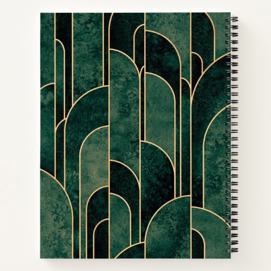 Luxe groen en goud Art Deco Patroon Notitieboek (Achterkant)