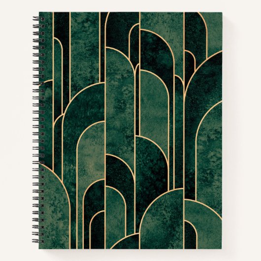 Luxe groen en goud Art Deco Patroon Notitieboek (Voorkant)