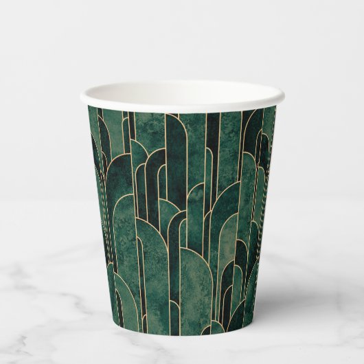 Luxe groen en goud Art Deco Patroon Papieren Bekers (Achterkant)