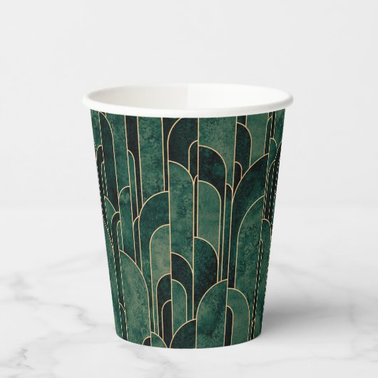 Luxe groen en goud Art Deco Patroon Papieren Bekers (Links)