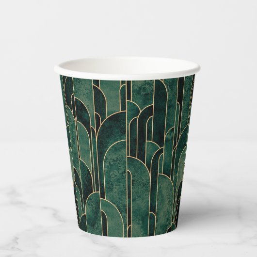 Luxe groen en goud Art Deco Patroon Papieren Bekers (Voorkant)