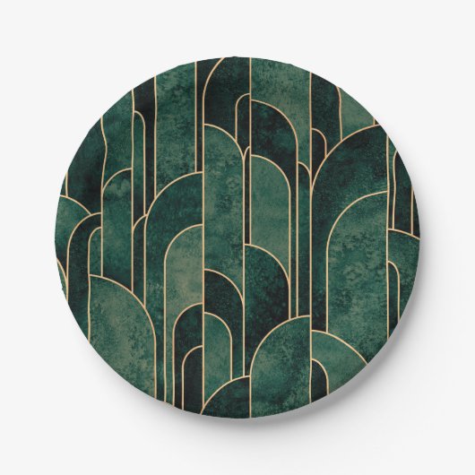 Luxe groen en goud Art Deco Patroon Papieren Bordje (Voorkant)