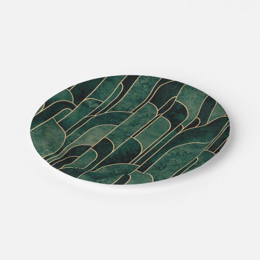 Luxe groen en goud Art Deco Patroon Papieren Bordje (Gekanteld)