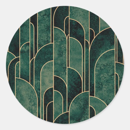 Luxe groen en goud Art Deco Patroon Ronde Sticker (Voorkant)