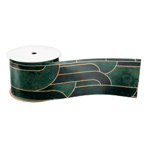Luxe groen en goud Art Deco Patroon Satijnen Lint