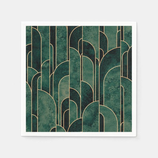 Luxe groen en goud Art Deco Patroon Servet (Voorkant)