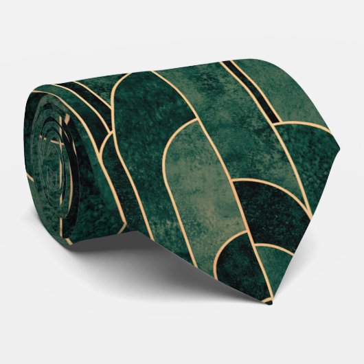 Luxe groen en goud Art Deco Patroon Stropdas (Opgerold)
