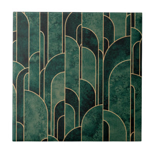 Luxe groen en goud Art Deco Patroon Tegeltje