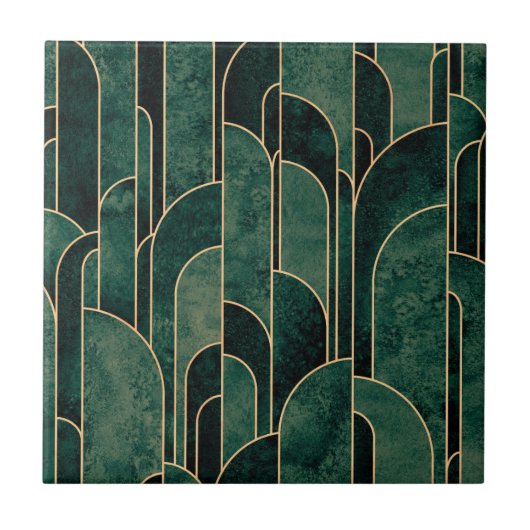 Luxe groen en goud Art Deco Patroon Tegeltje (Voorkant)