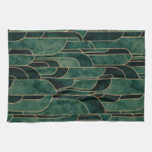 Luxe groen en goud Art Deco Patroon Theedoek (Horizontaal)