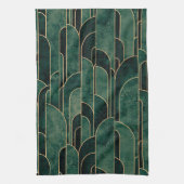 Luxe groen en goud Art Deco Patroon Theedoek (Verticaal)