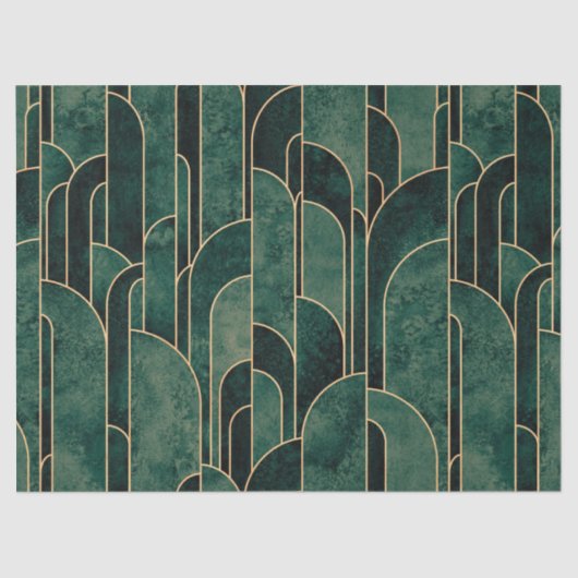 Luxe groen en goud Art Deco Patroon Tissuepapier (Voorkant)
