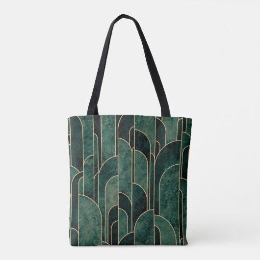 Luxe groen en goud Art Deco Patroon Tote Bag (Achterkant)