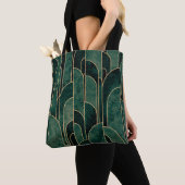 Luxe groen en goud Art Deco Patroon Tote Bag (Dichtbij)