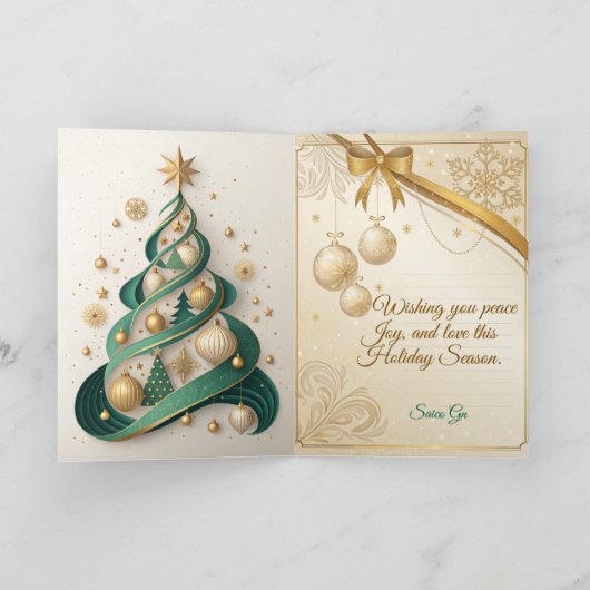 Luxe Groen en Goud Kerstmis Kaart (Binnen)