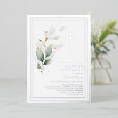 Luxe groen Eucalyptus 1e verjaardag doop Folie Uitnodiging (Staand Voorkant)