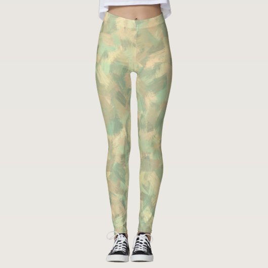 Luxe Groen Geel Grijs Waterverf Abstracte Kunst Leggings (Voorkant)