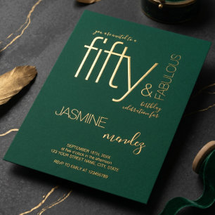 Luxe Groen Goud Elegant 50 & Fabulous Verjaardag  Folie Uitnodiging
