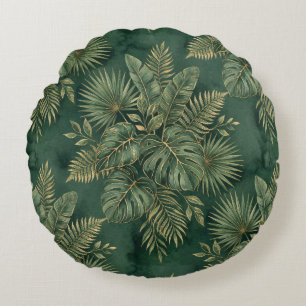 Luxe Groen Goud Monstera Palm Botanische Jungle Rond Kussen