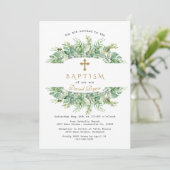 Luxe groen gouden kruisdoop kaart (Staand voorkant)