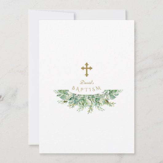 Luxe groen gouden kruisdoop kaart (Achterkant)