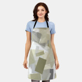 Luxe Groen Grijs Wit Waterverf Abstracte kunst Schort (Gedragen)