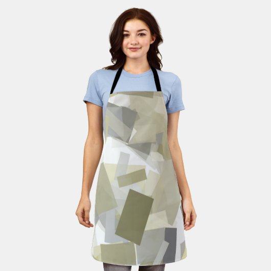 Luxe Groen Grijs Wit Waterverf Abstracte kunst Schort (Gedragen)