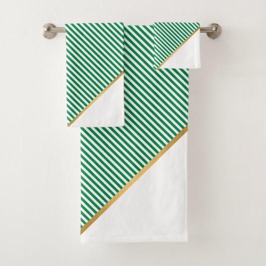 LUXE GROEN WITTE STRIPE GOLD TOWEL SET BAD HANDDOEK (Insitu)