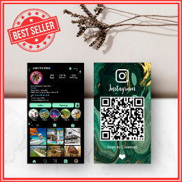 LUXE Groen & Zwart Instagram Marmer Agate QR Visitekaartje