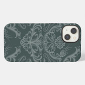 Luxe groene bloemendamaskbehang iPhone hoesje (Achterkant horizontaal)