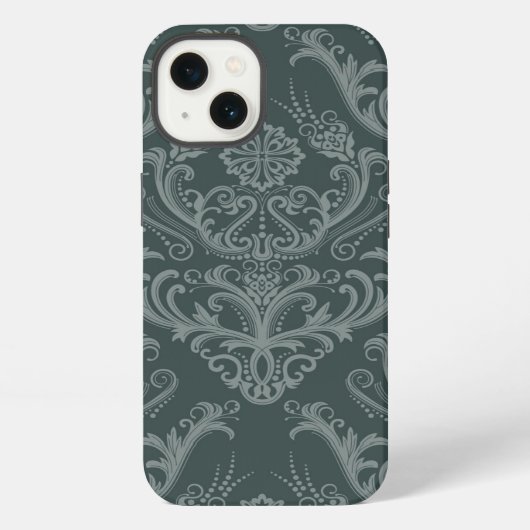 Luxe groene bloemendamaskbehang iPhone hoesje (Achterkant)