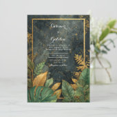 Luxe Groene Botanische & Gouden VIP-bruiloft Kaart (Staand voorkant)