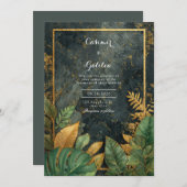 Luxe Groene Botanische & Gouden VIP-bruiloft Kaart (Voorkant / Achterkant)