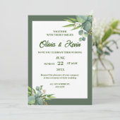 Luxe groene bruiloft uitnodiging (Staand voorkant)