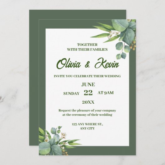 Luxe groene bruiloft uitnodiging (Voorkant / Achterkant)