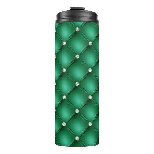 Luxe Groene Diamant Geplooid Patroon Thermosbeker (Voorkant)
