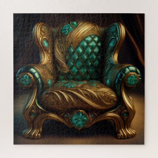 Luxe groene en gouden fauteuil legpuzzel (Verticaal)