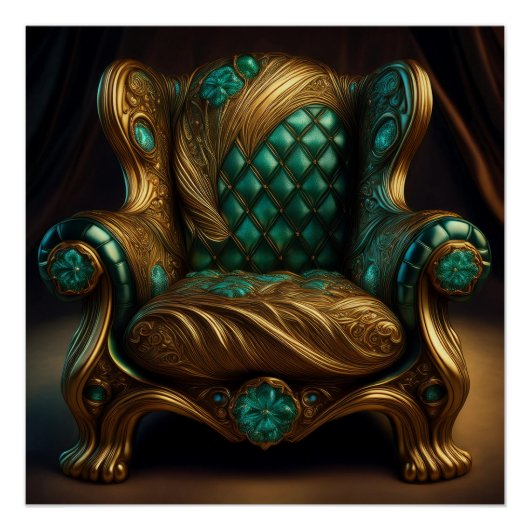 Luxe groene en gouden fauteuil perfect poster (Voorkant)