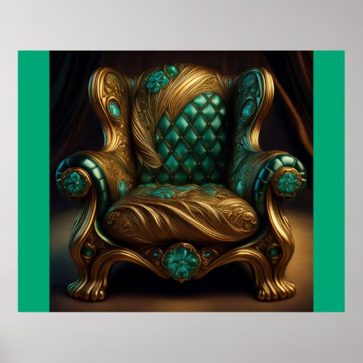 Luxe groene en gouden fauteuil poster (Voorkant)