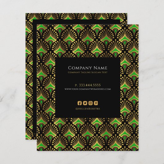 Luxe, groene en gouden kunst Deco Patroon (Voorkant / Achterkant)