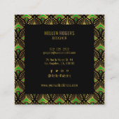 Luxe, groene en gouden kunst Deco Patroon Vierkante Visitekaartje (Achterkant)