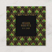 Luxe, groene en gouden kunst Deco Patroon Vierkante Visitekaartje (Voorkant)
