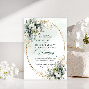 Luxe groene en gouden rozen trouwkaart kaart